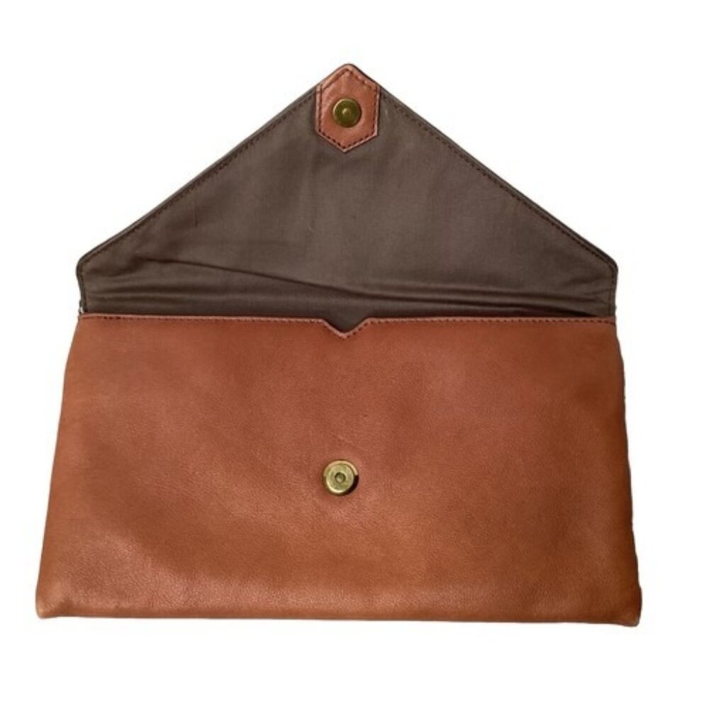 J Crew Clutch Purse Bag Leather Tan 2 Pocket Zipper - Picture 1 of 7